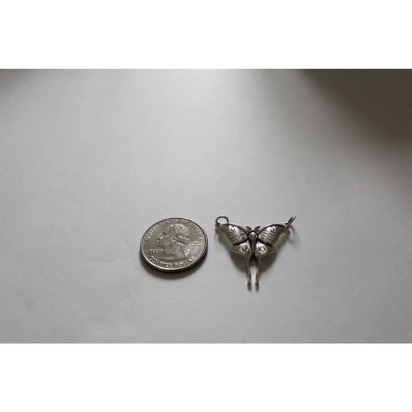Sterling Silver Luna Moth Pendant Necklace, Silver Luna Moth Pendant - Picture 4 of 5